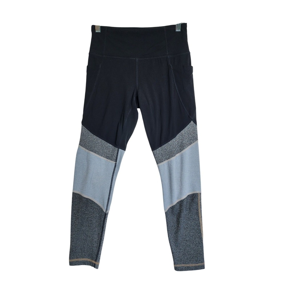 Athleta Leggings Small Black Gray Colorblock Cropped Pocket Active Gym Running